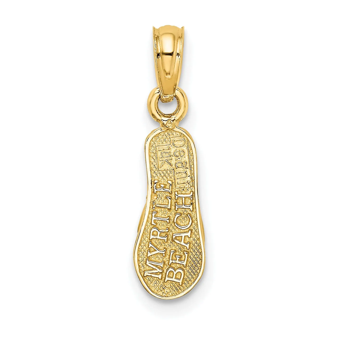 14k Yellow Gold Polished Textured Finish 3-Dimensional MYRTLE BEACH Single Flip-Flop Sandle Charm Pendant