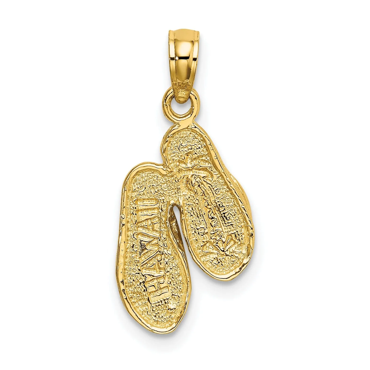 14k Yellow Gold, White Rhodium Textured Polished Finish Reversible HAWAII Double Flip-Flop Sandles Charm Pendant