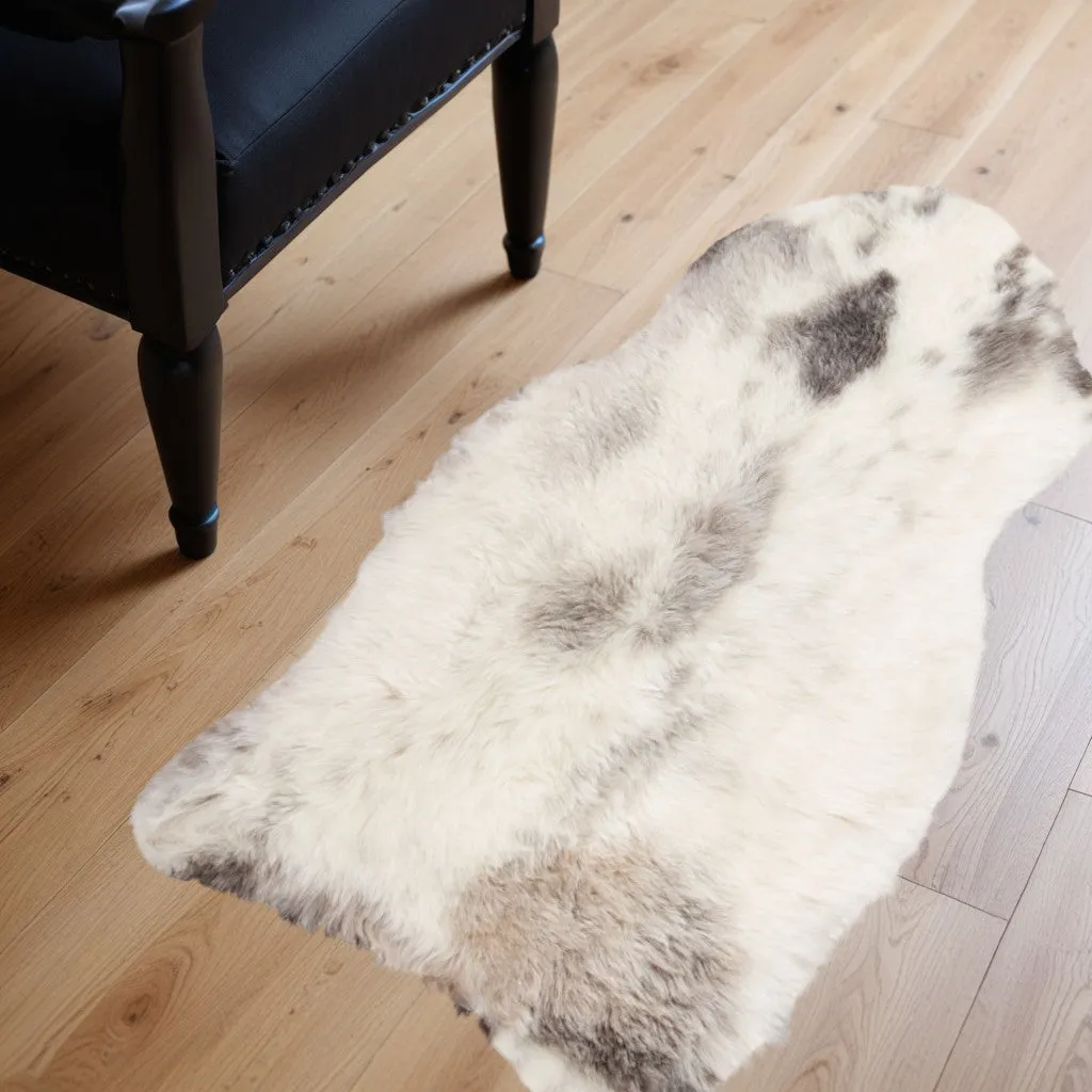 2' X 3' Ivory Black and Gray Spotted Shag Sheepskin Area Rug