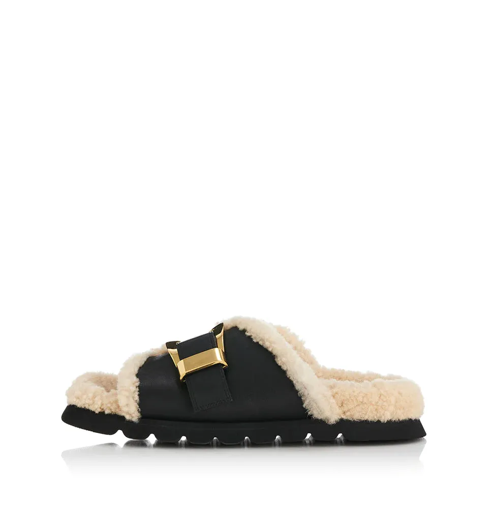 ALIAS MAE Womens Kiara Sandals - Black Shearling