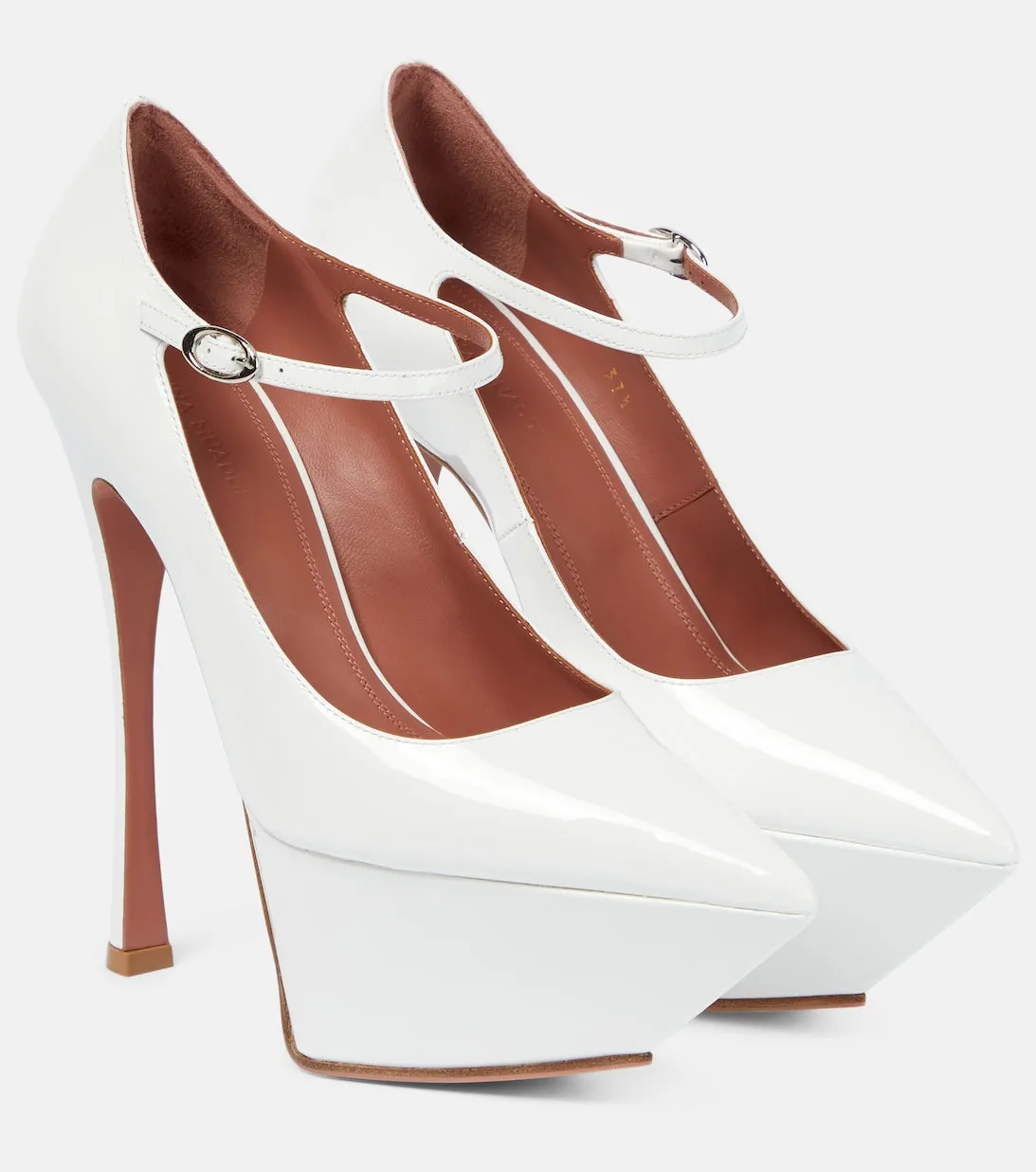 Amina Muaddi Yigit Patent Leather Platform Pumps, White