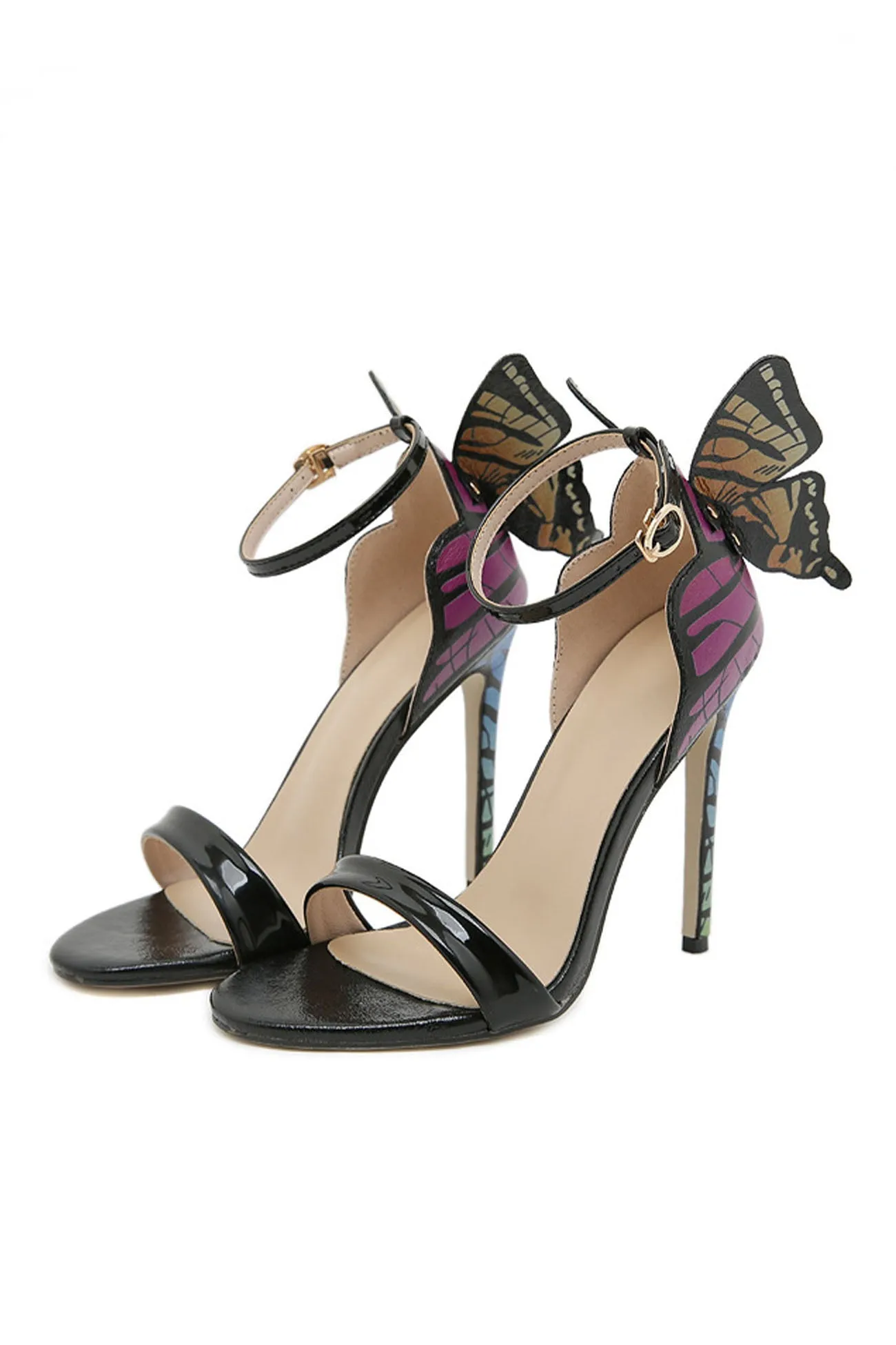 Amozae-Contrast Butterfly Ankle Strap High Heels