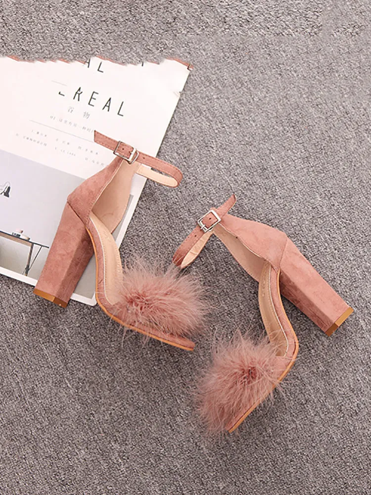 Amozae-Fur Ankle Strap Sandal Heels