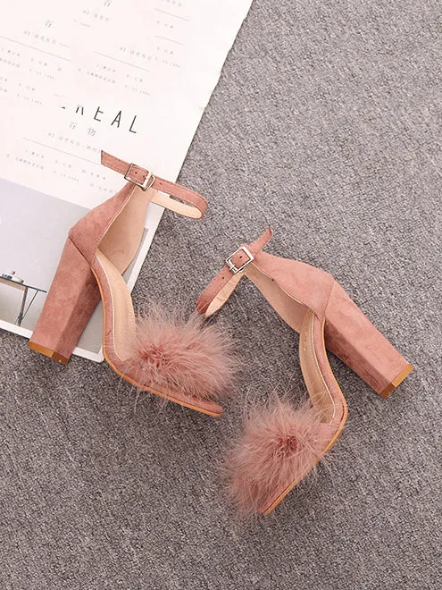 Amozae-Fur Ankle Strap Sandal Heels