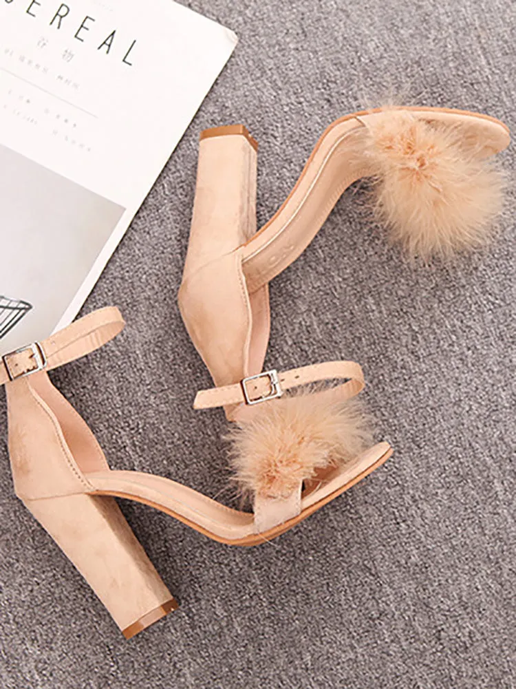 Amozae-Fur Ankle Strap Sandal Heels