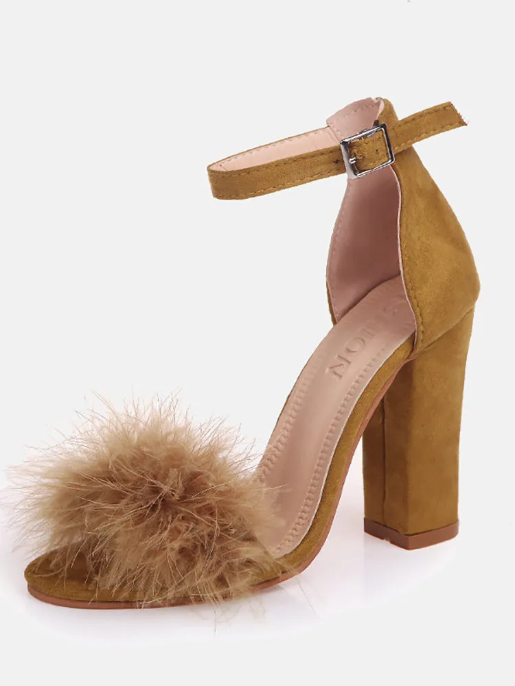 Amozae-Fur Ankle Strap Sandal Heels