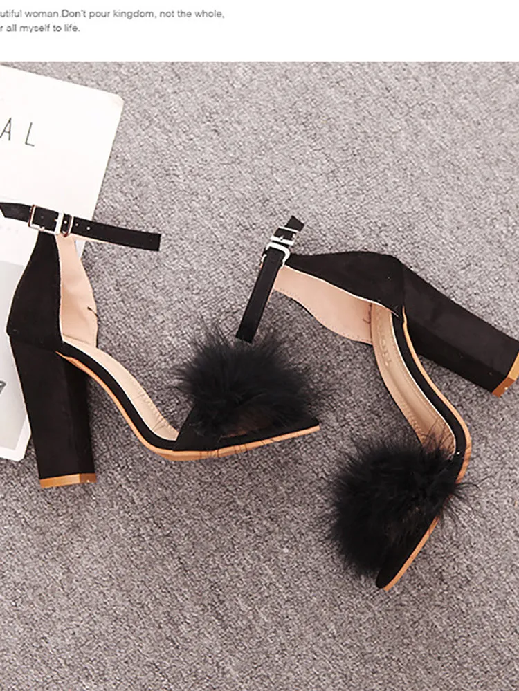 Amozae-Fur Ankle Strap Sandal Heels