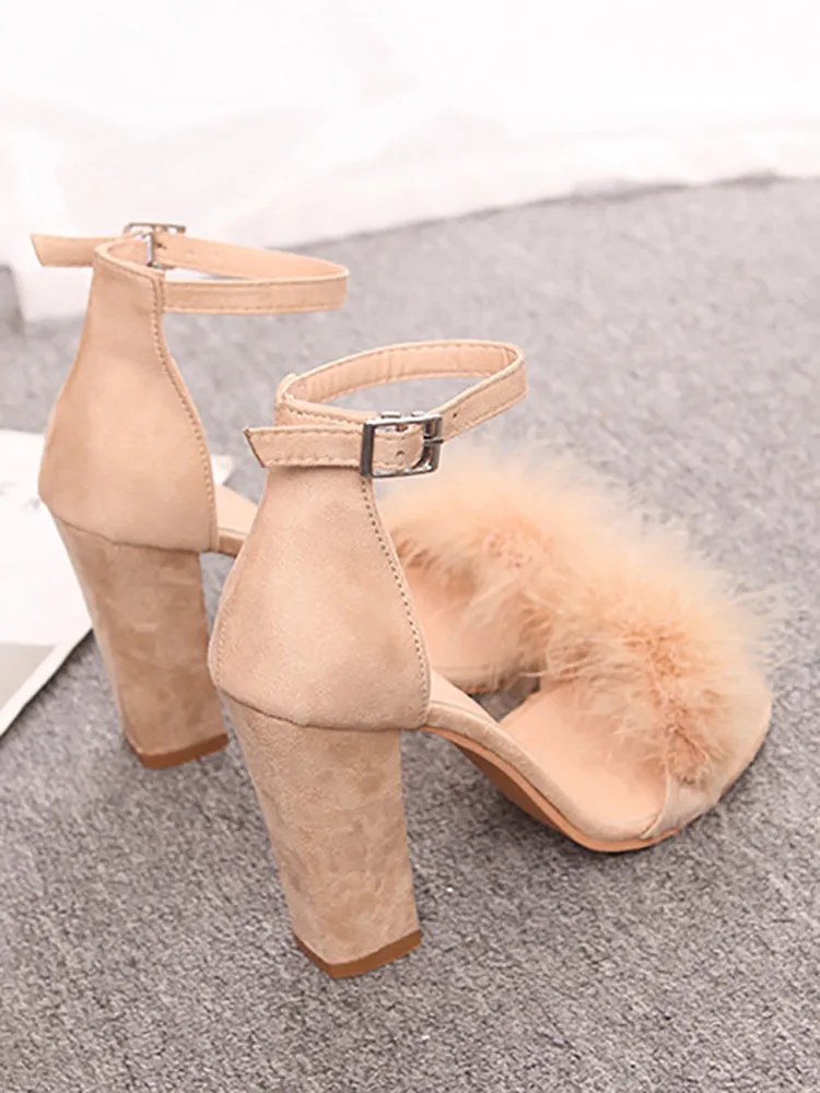 Amozae-Fur Ankle Strap Sandal Heels