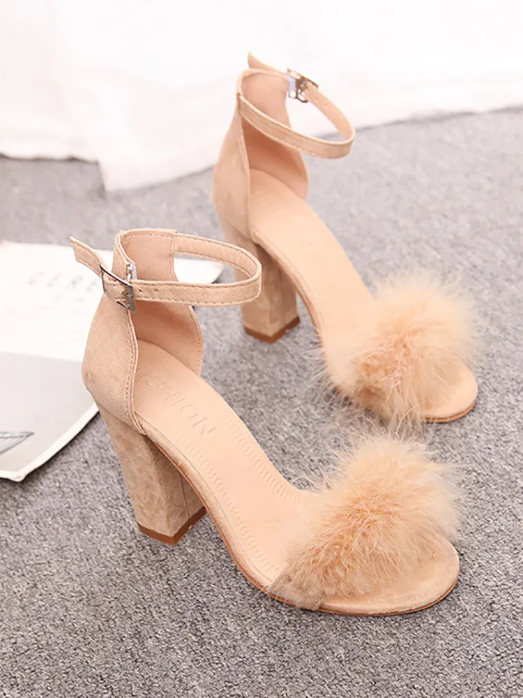 Amozae-Fur Ankle Strap Sandal Heels