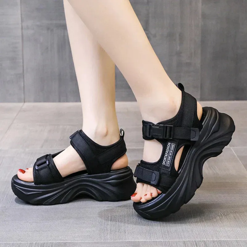 AMOZAE- - Summer Women's Black Chunky Platform Sandals, Fashionable & Non-Slip