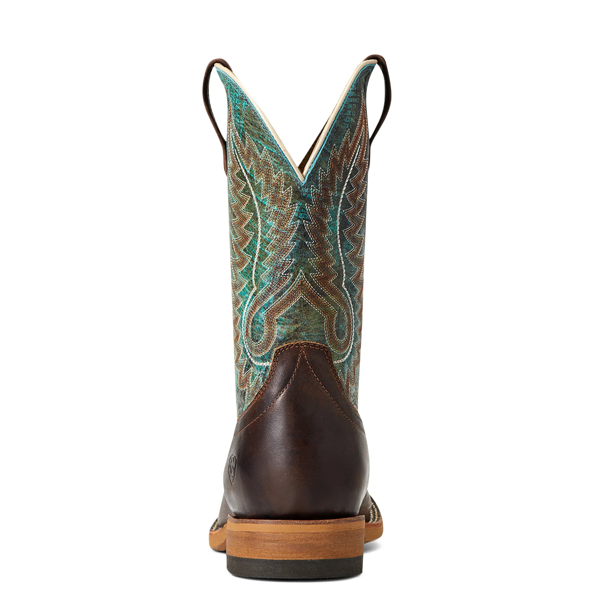 Ariat Men's Brown Cow Camp Broad Square Toe Western Boots with Turquoise Tops