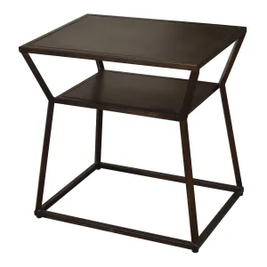 Bare Decor Duplex Accent Table Metal, Distressed Brown Finish, 14x19x19