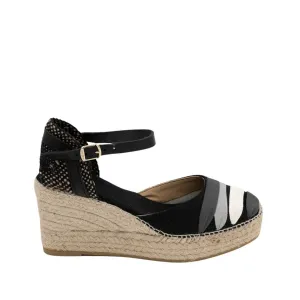 Black Cotton Blend Espadrilles with ribbonfor Women - Lola-NE