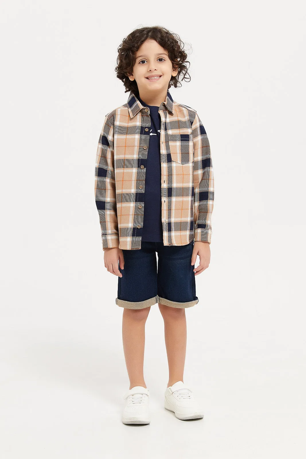 Boys Brown And Navy Shirt Set (2 Piece)