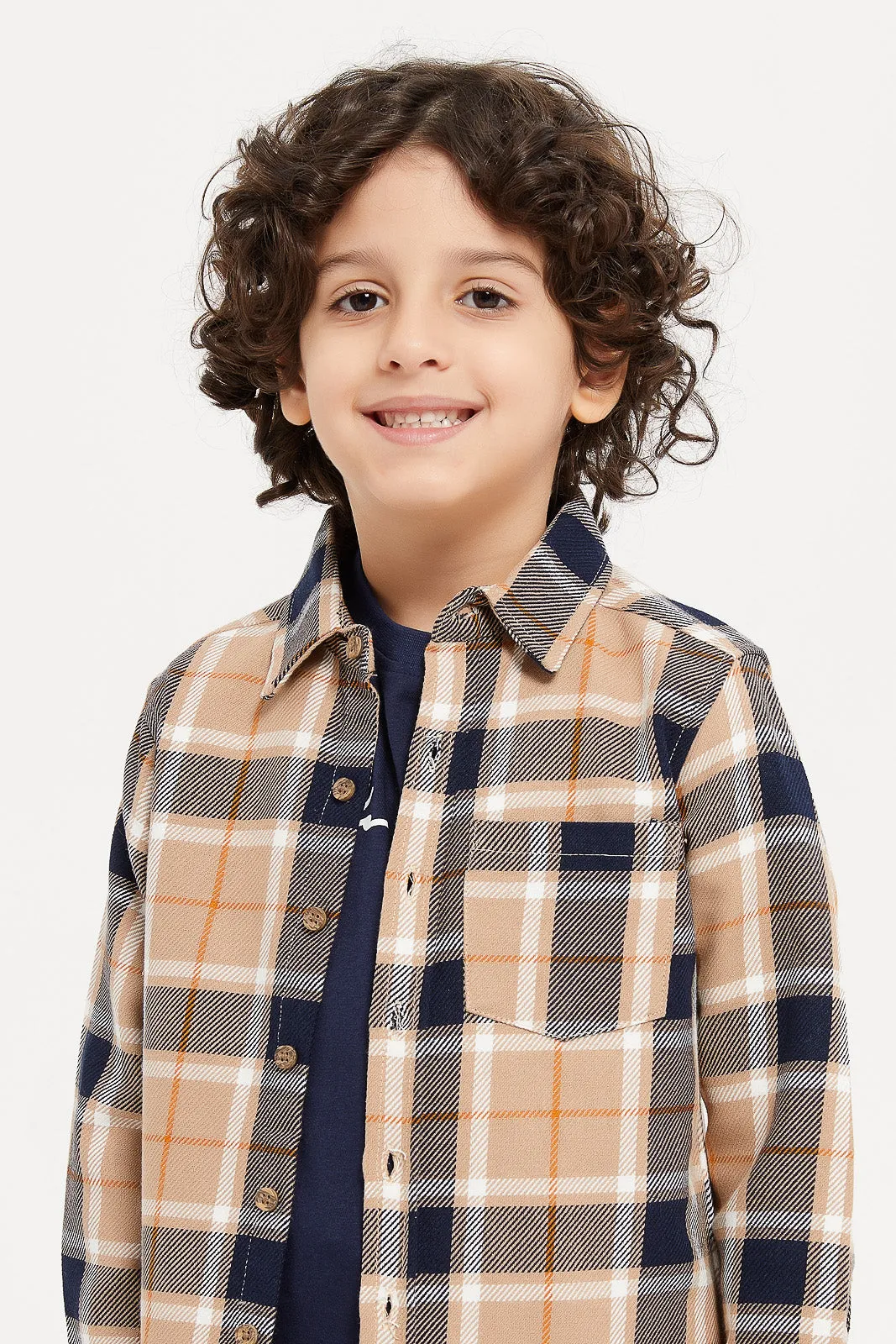 Boys Brown And Navy Shirt Set (2 Piece)