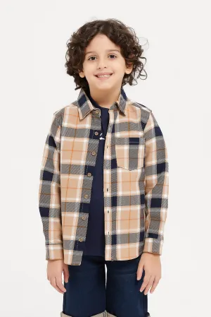 Boys Brown And Navy Shirt Set (2 Piece)