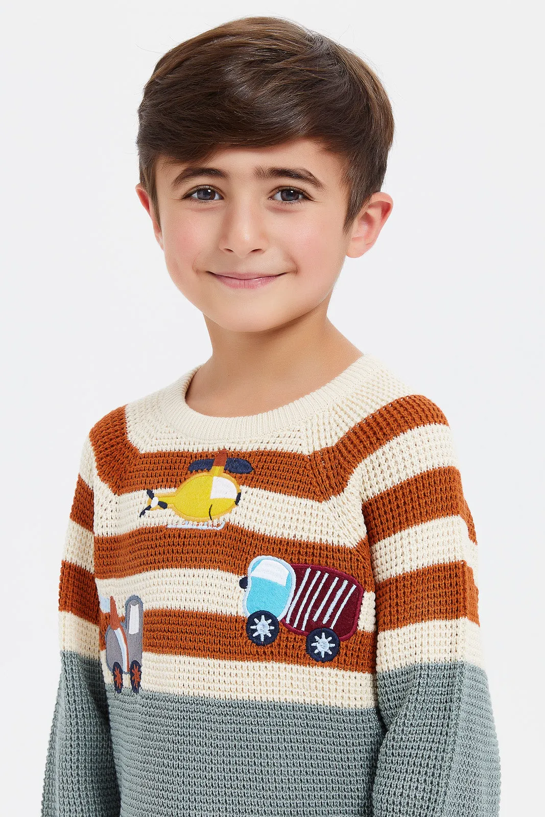 Boys Mint And Cream Knitted Jumper