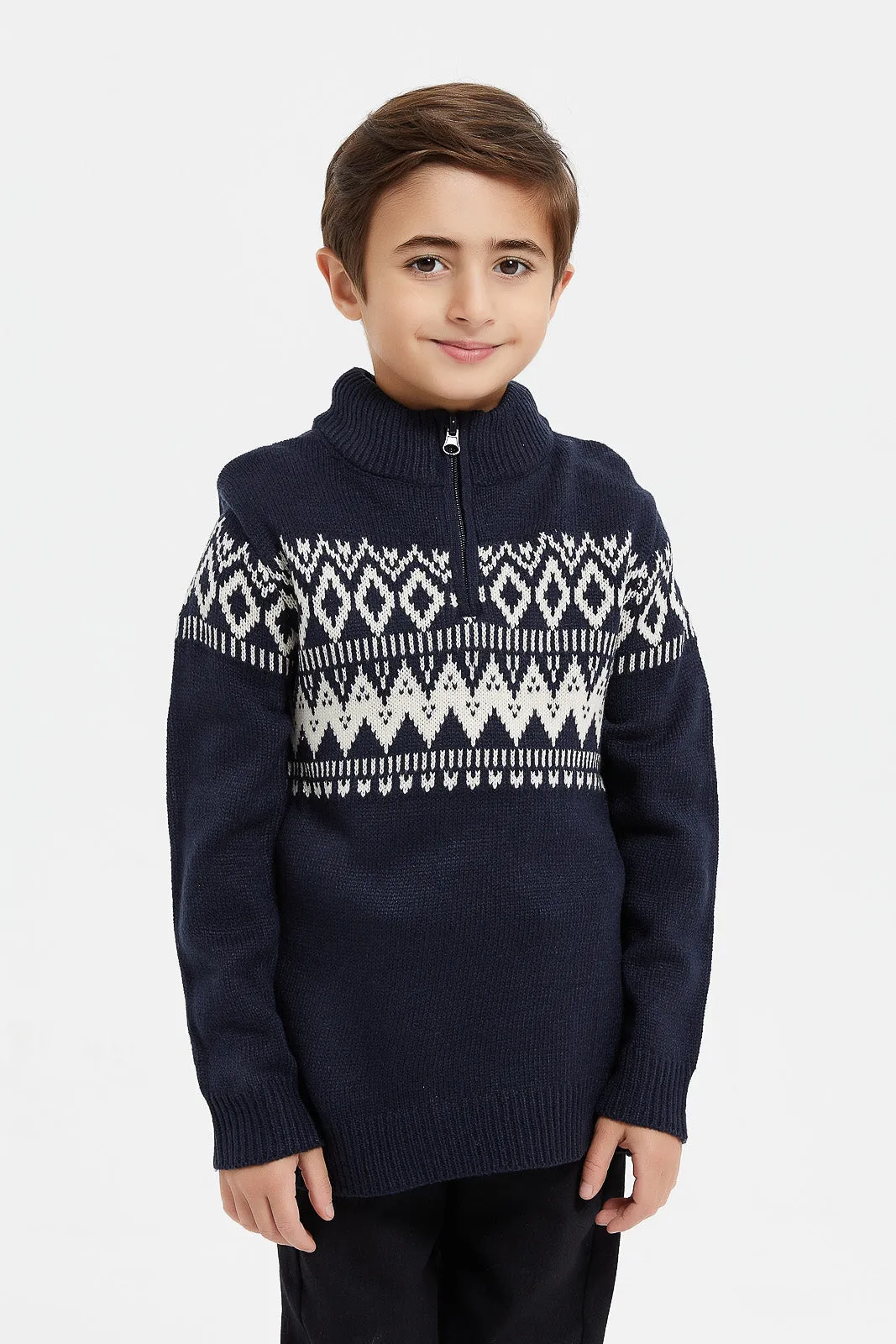 Boys Navy Knitted High Neck Jumper