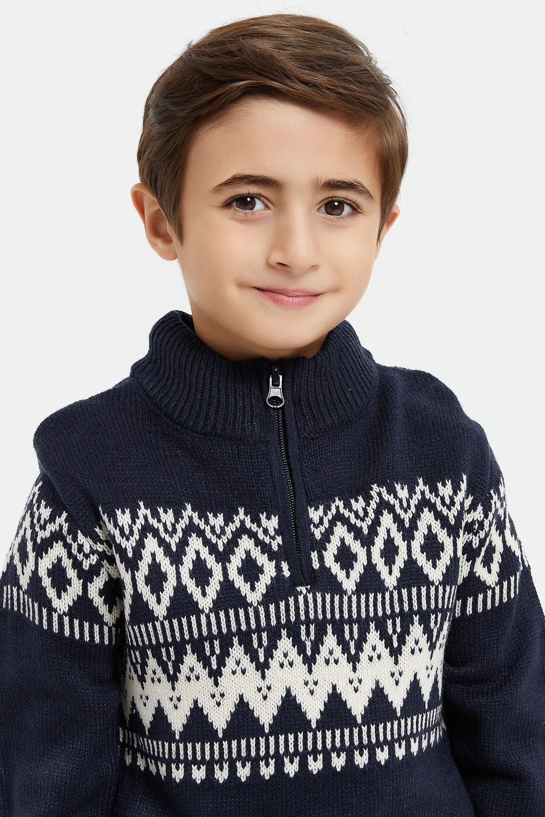 Boys Navy Knitted High Neck Jumper