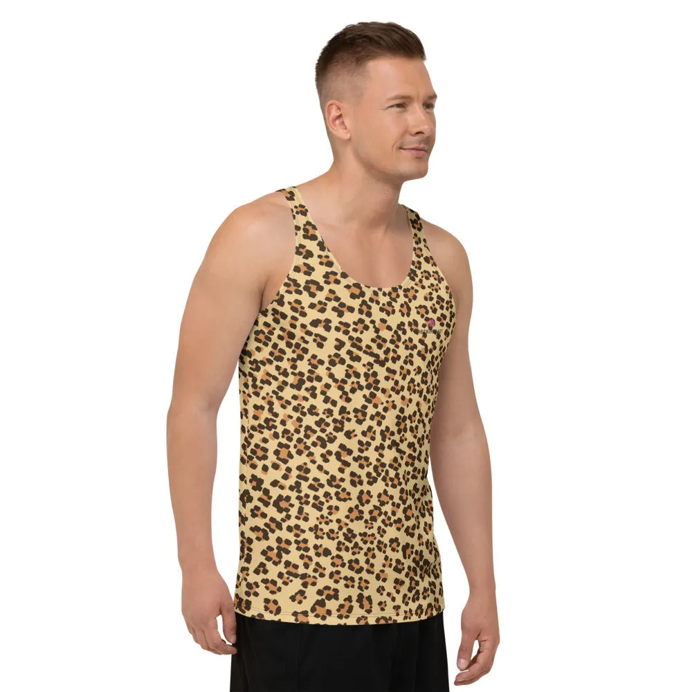 Brown Leopard Men's Tank Top, Unisex Designer Premium Animal Print Tanks - Made in USA/EU