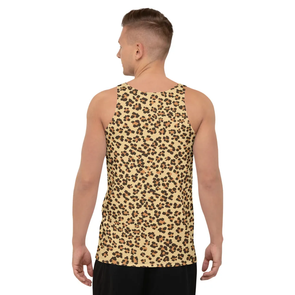 Brown Leopard Men's Tank Top, Unisex Designer Premium Animal Print Tanks - Made in USA/EU