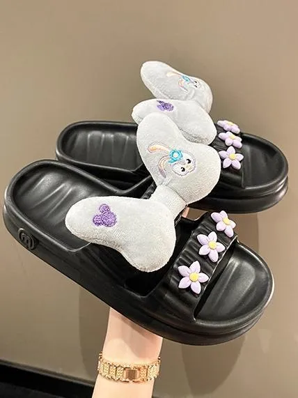 Cartoon Print Bowknot Decor Sandals