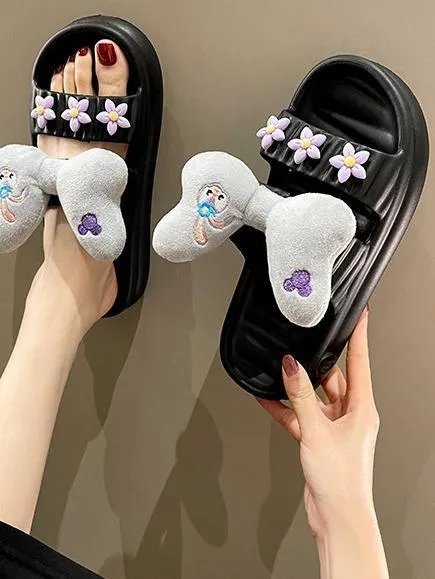 Cartoon Print Bowknot Decor Sandals