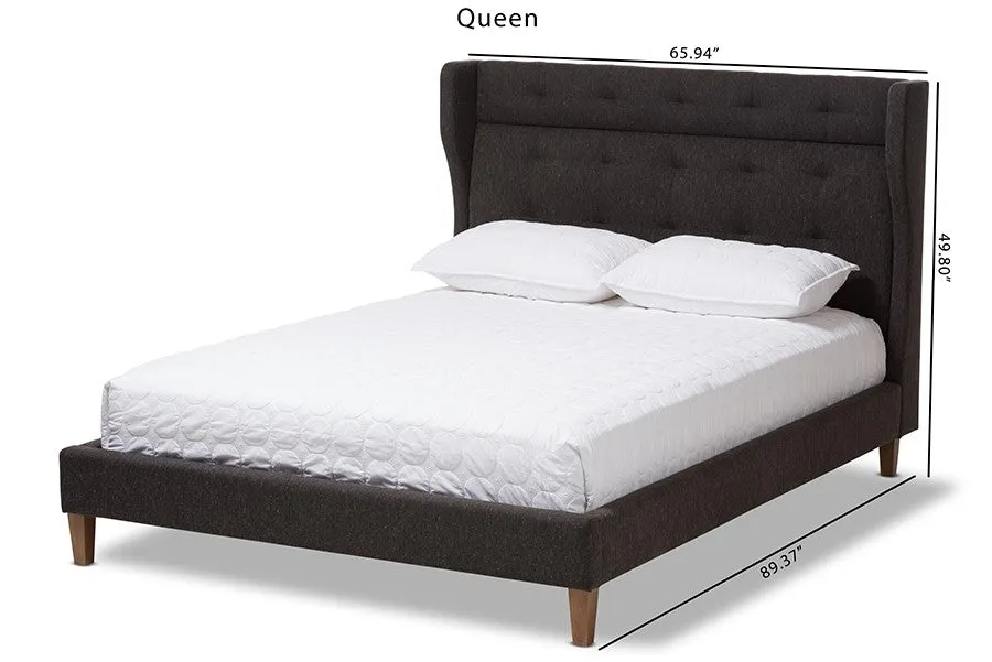 Casper Charcoal Grey Fabric Upholstered Platform Bed w/Tall Headboard (King)