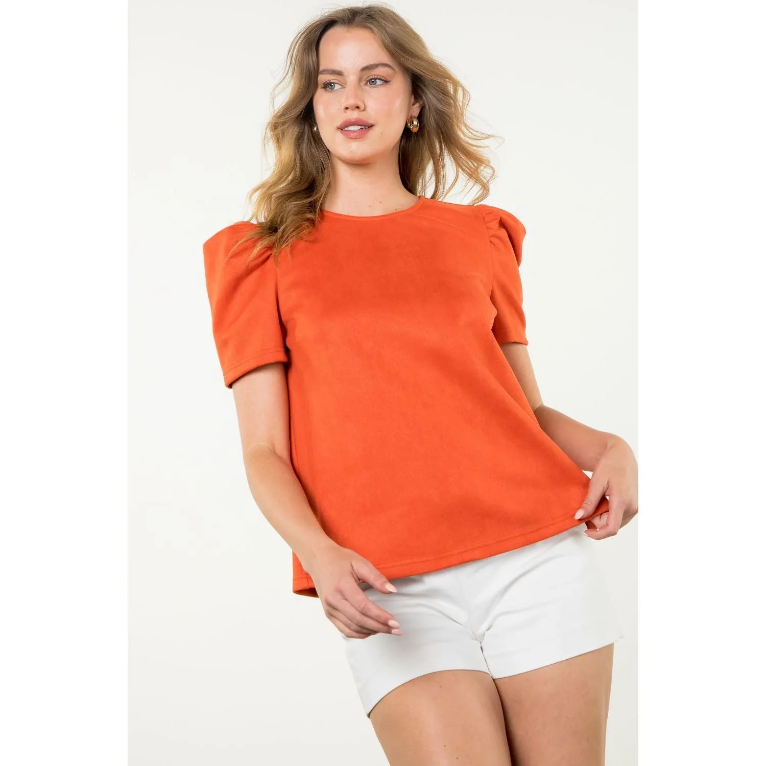 Clementine Puff Sleeve Suede THML Top