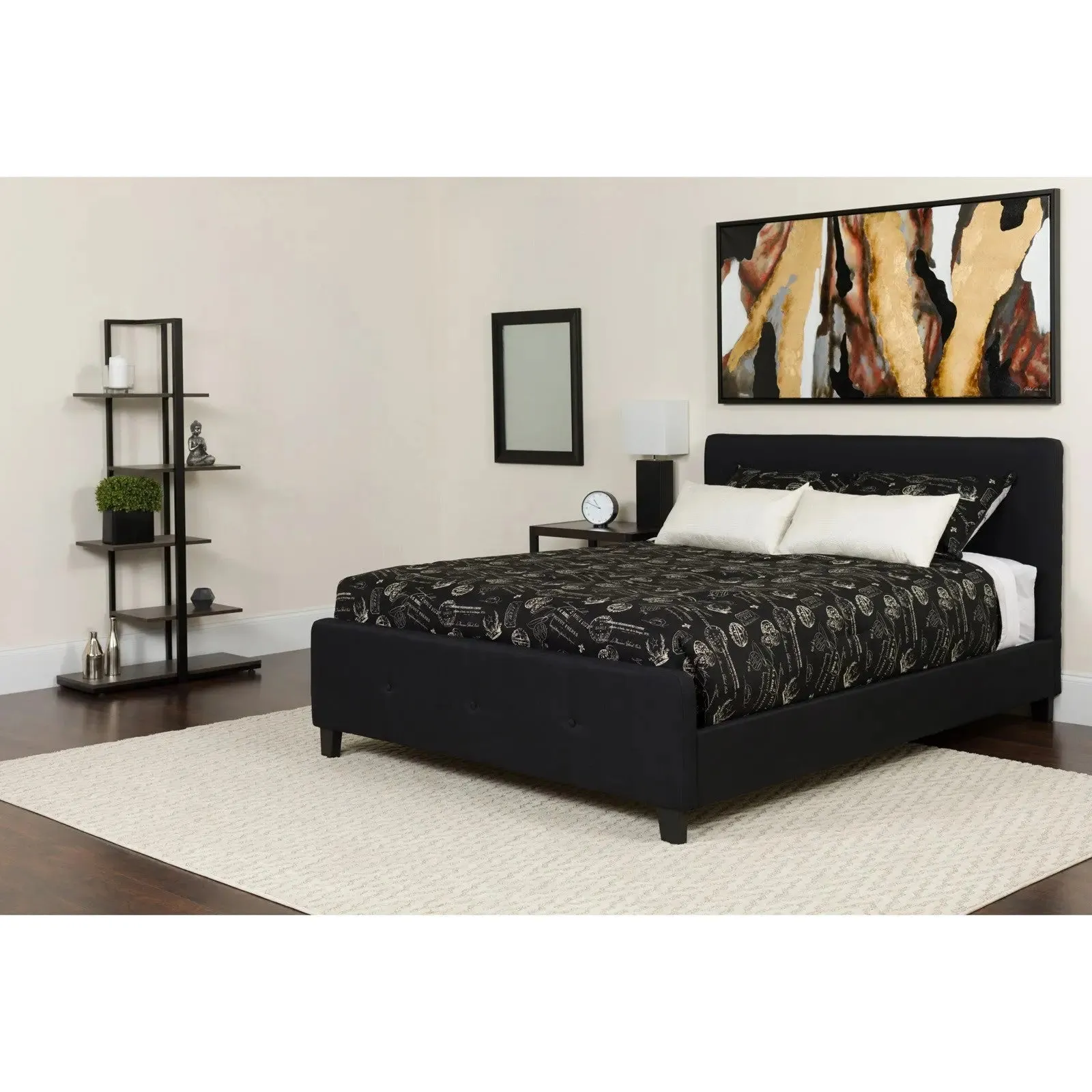 Collette Tufted Upholstered Platform Bed, Black (Queen)