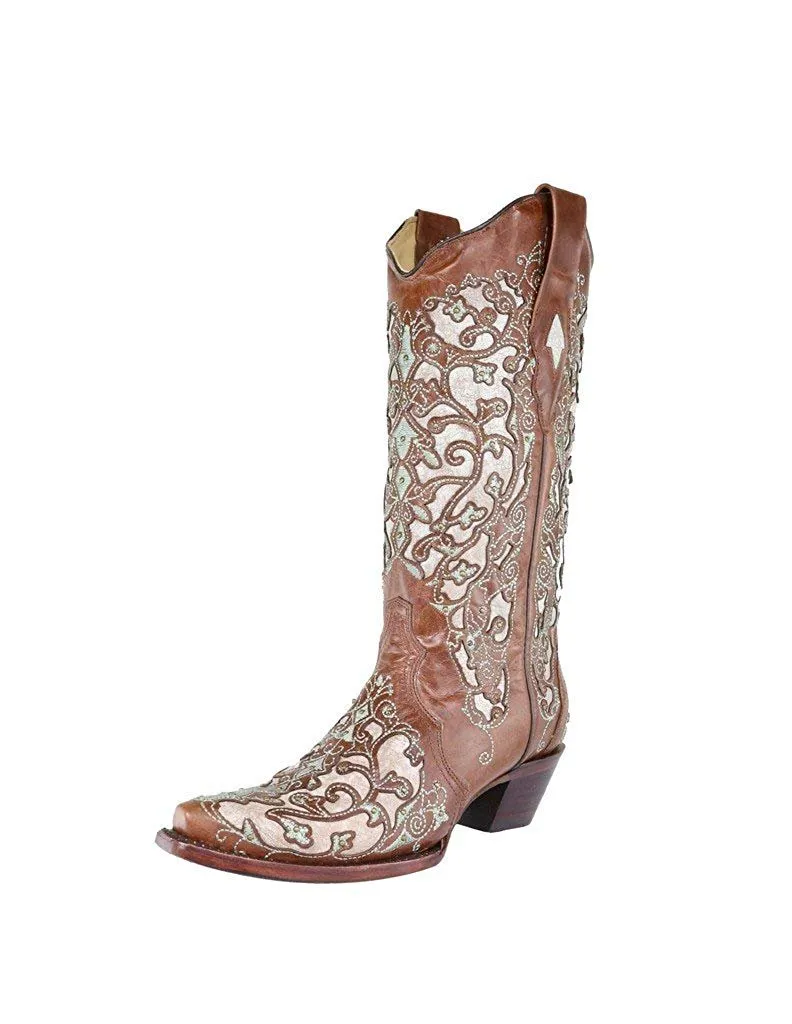 Corral Western Boots Women's Leather Heel Snip Toe Brown A3318