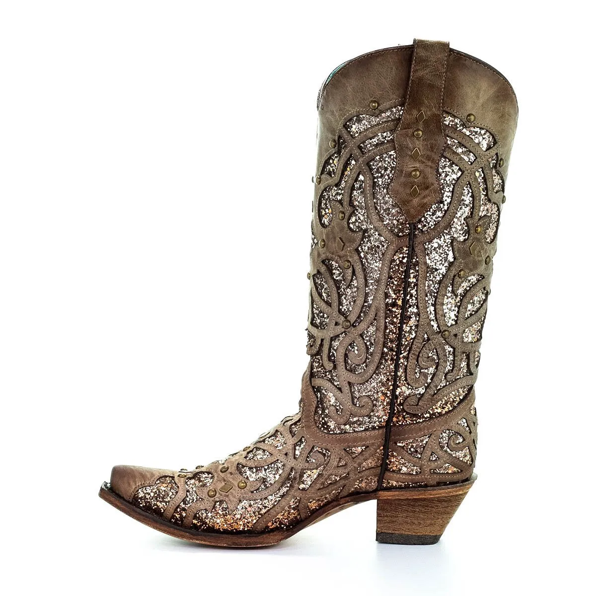 CORRAL WOMEN'S ORIX GLITTER INLAY AND STUDS SNIP TOE BOOT - C3331