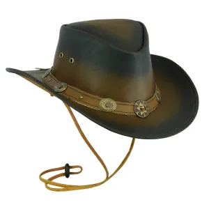 Cowboy Hat Western Aussie Style Bush Leather Hat Two Tone Brown