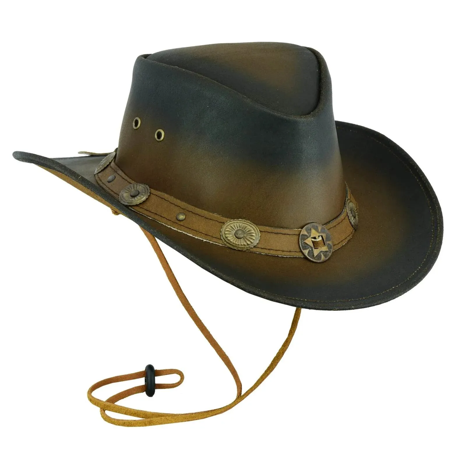 Cowboy Hat Western Aussie Style Bush Leather Hat Two Tone Brown