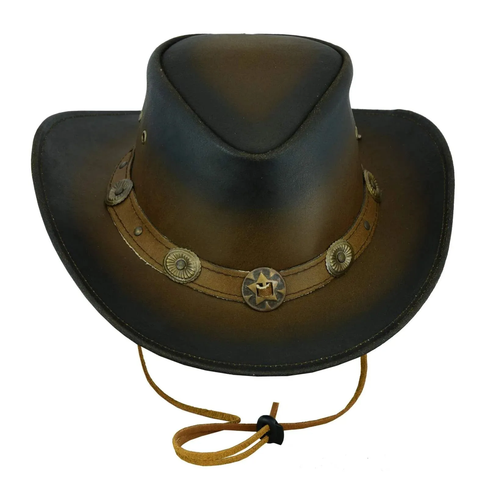 Cowboy Hat Western Aussie Style Bush Leather Hat Two Tone Brown