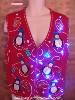 Cute Funny Penguins Light Up Ugly Xmas Sweater Vest