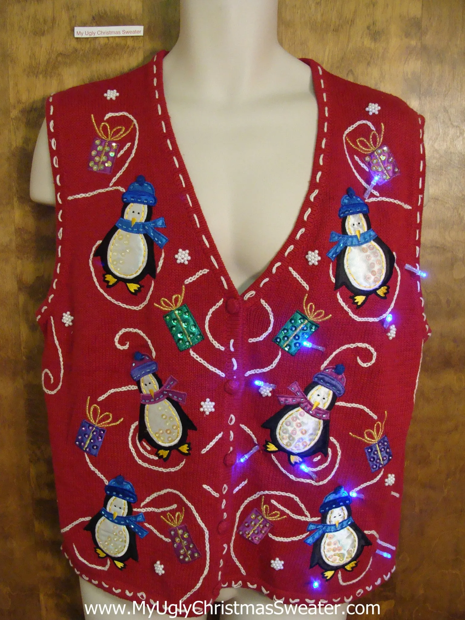 Cute Funny Penguins Light Up Ugly Xmas Sweater Vest