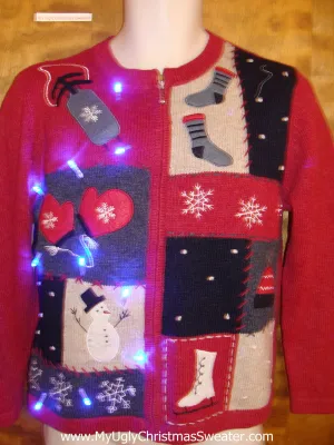 Cute Winter Sports Light Up Cheesy Christmas Sweater