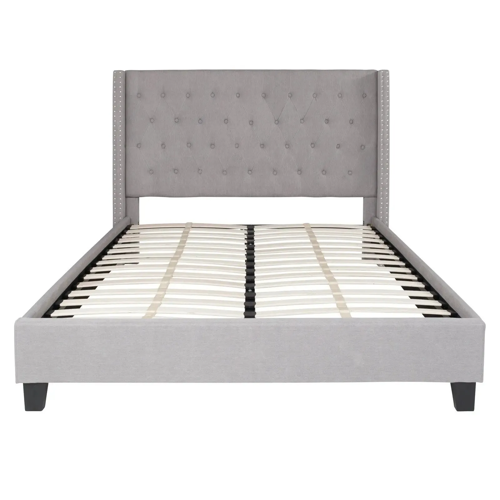 Darcy Tufted Upholstered Platform Bed, Light Gray (Queen)