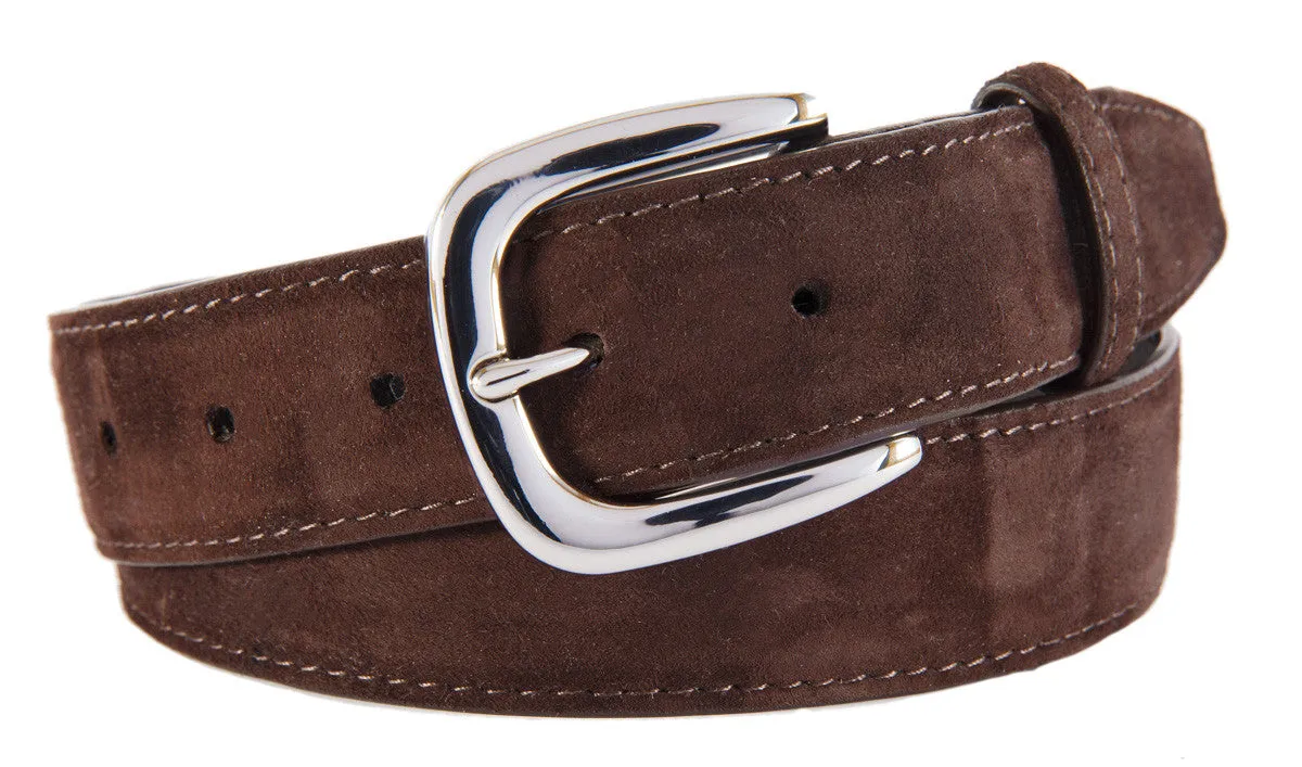 Dark Brown Suede Belt, Hudson Buckle (Shiny Silver)