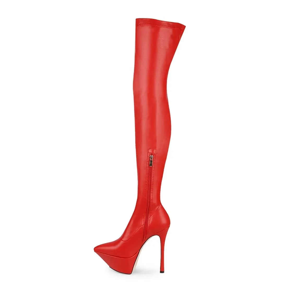 ElegantLuxe Over-Knee Pointed Toe Platform Heel Boots