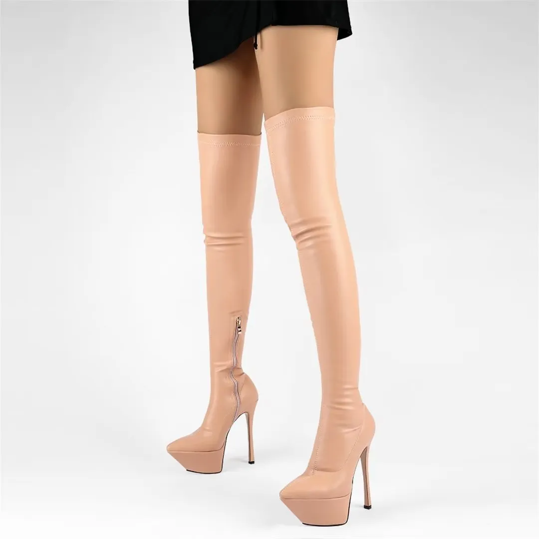 ElegantLuxe Over-Knee Pointed Toe Platform Heel Boots