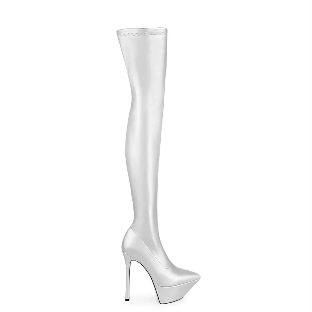 ElegantLuxe Over-Knee Pointed Toe Platform Heel Boots