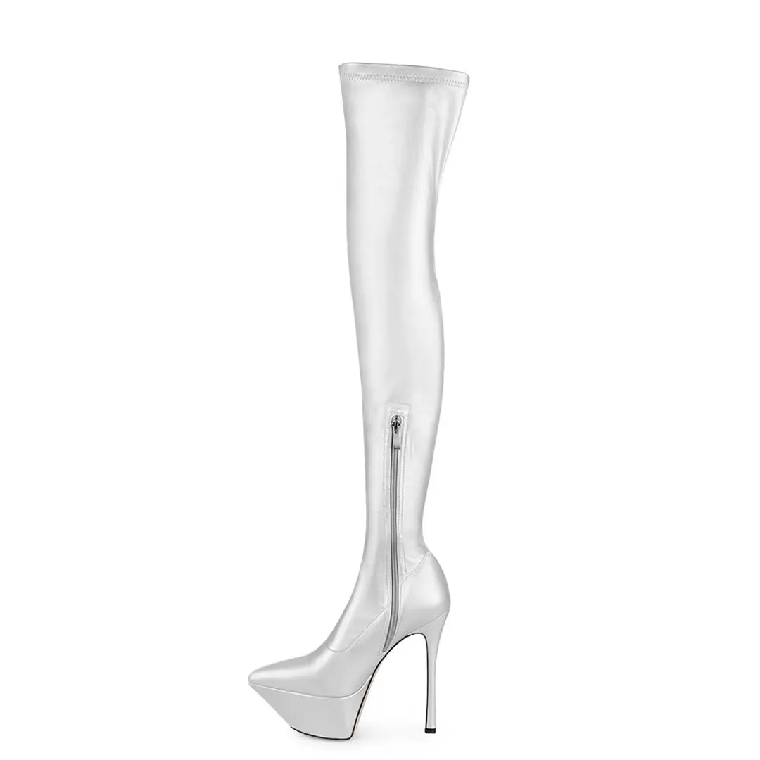 ElegantLuxe Over-Knee Pointed Toe Platform Heel Boots