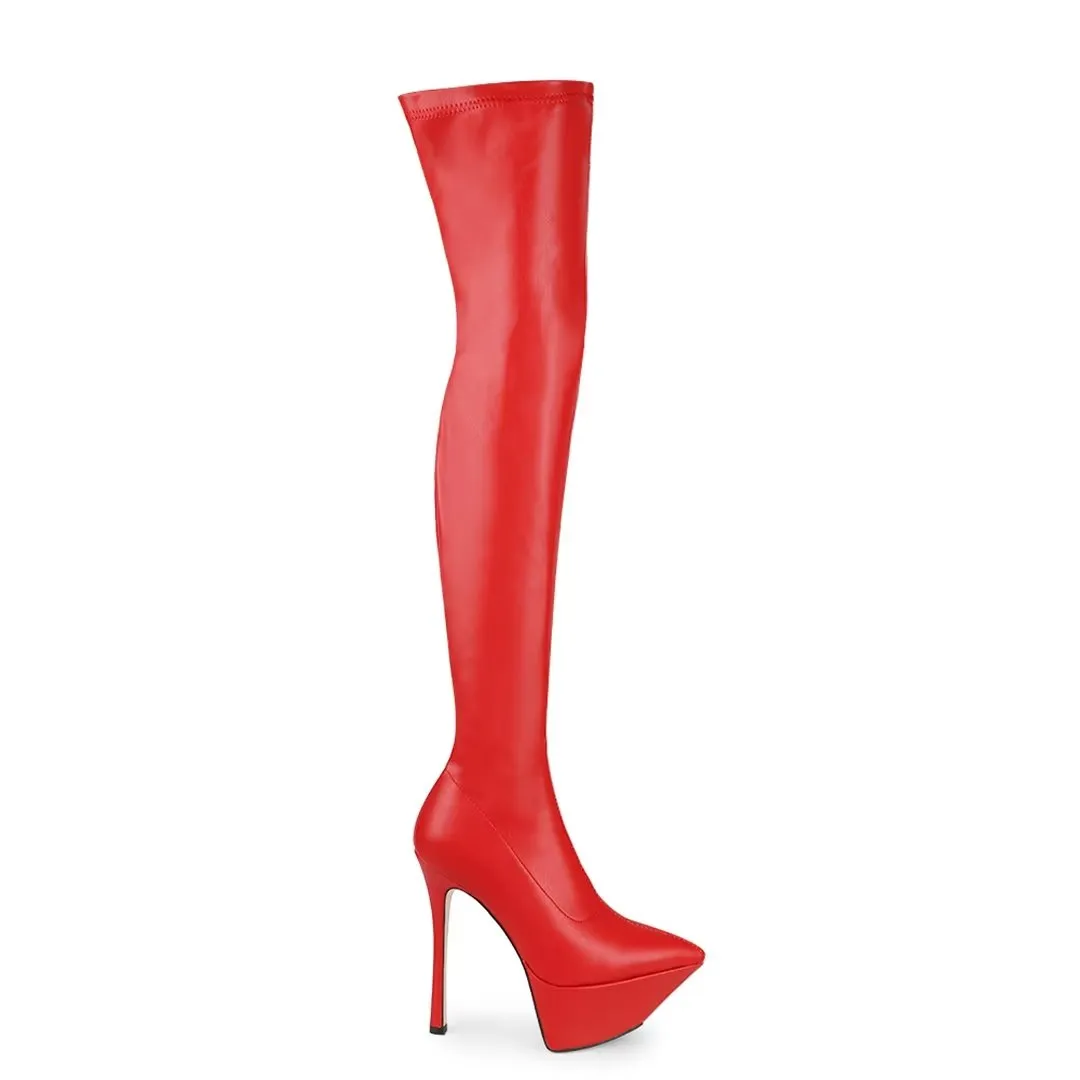 ElegantLuxe Over-Knee Pointed Toe Platform Heel Boots