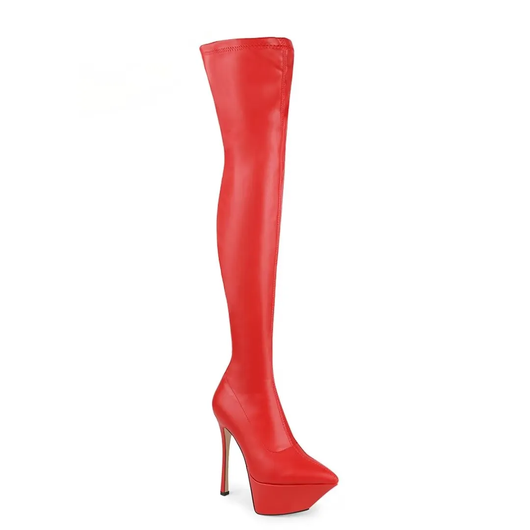 ElegantLuxe Over-Knee Pointed Toe Platform Heel Boots