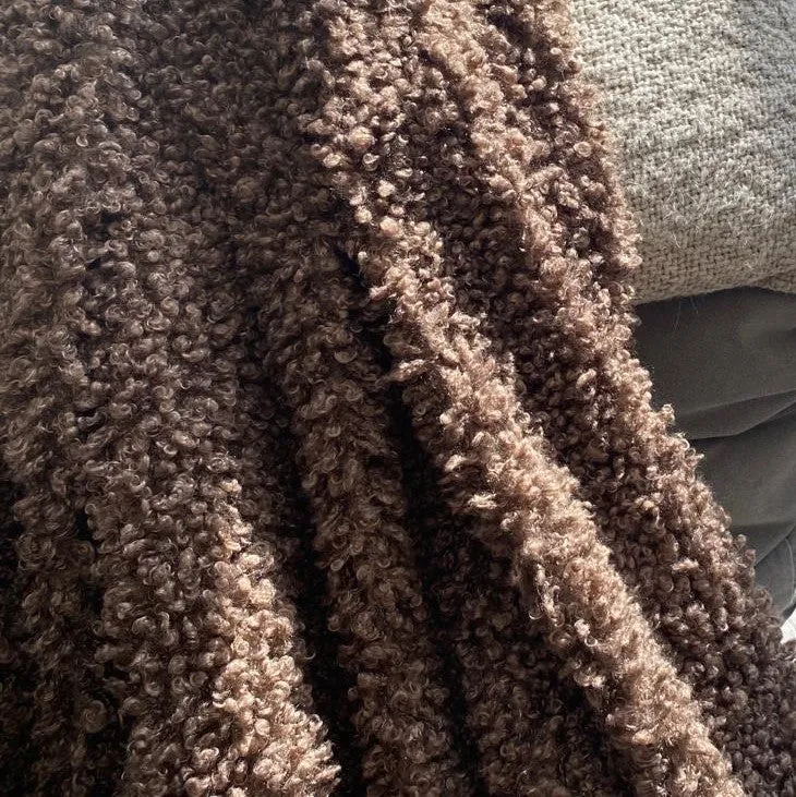 Faux Curly Sheepskin Blanket or Throw - Dark Grey, Dusky Pink, Caramel