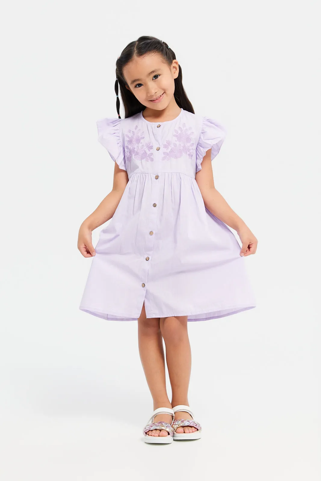 Girls Lilac Flared Sleeves Dress