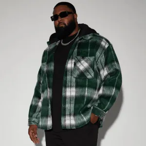 Green - Plaid Flannel Hooded Jacket