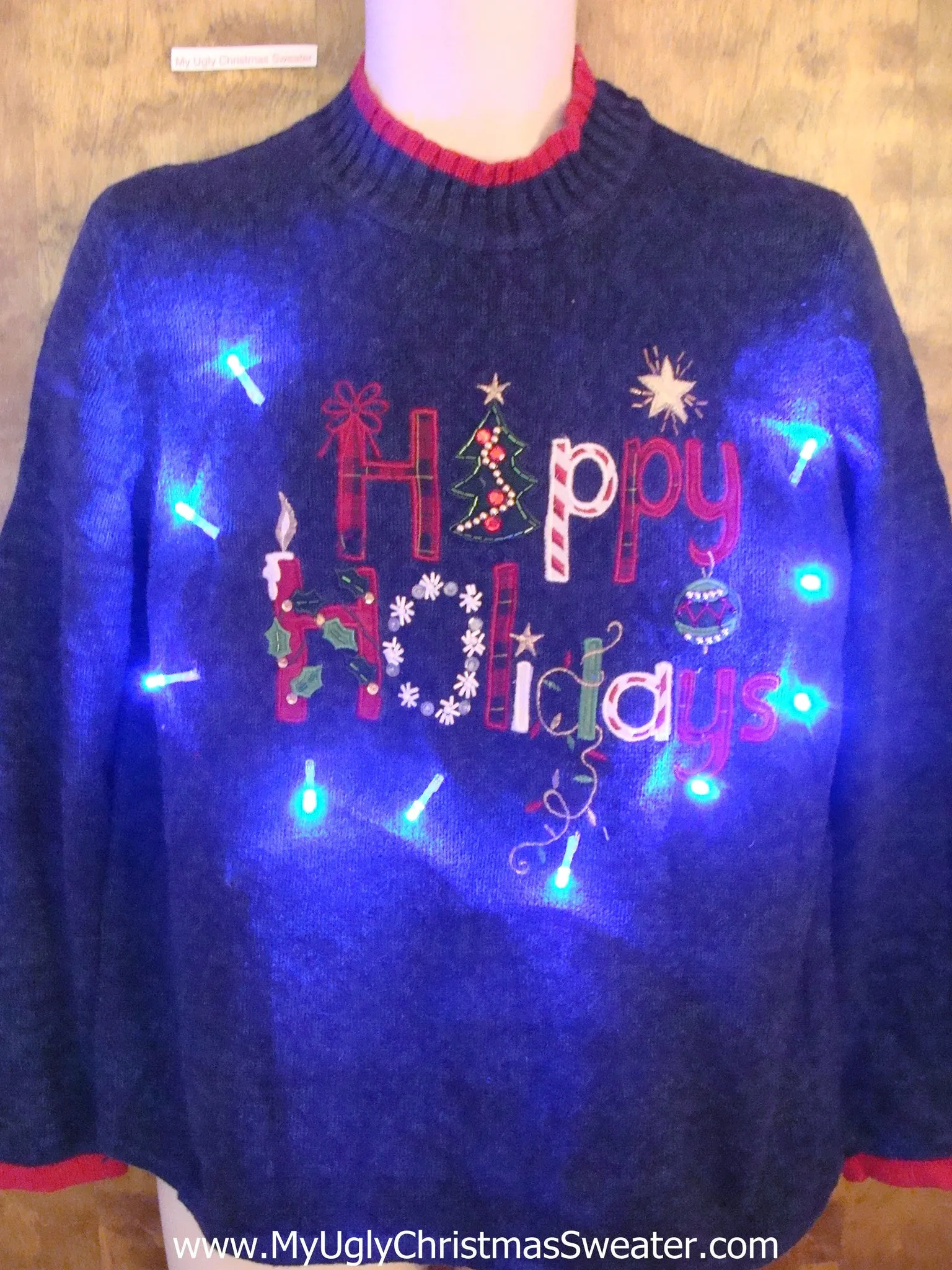 HAPPY HOLIDAYS Cute Light Up Ugly Xmas Sweater